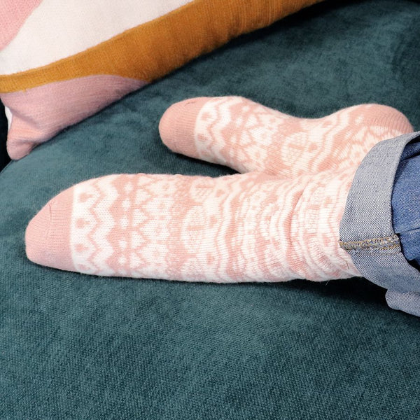 POM Peace Of Mind Cosy Fair Isle Slipper Socks - Pink