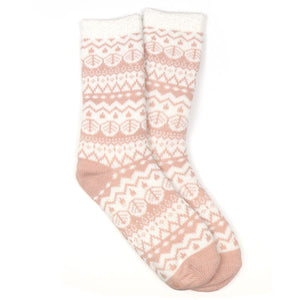 POM Peace Of Mind Cosy Fair Isle Slipper Socks - Pink