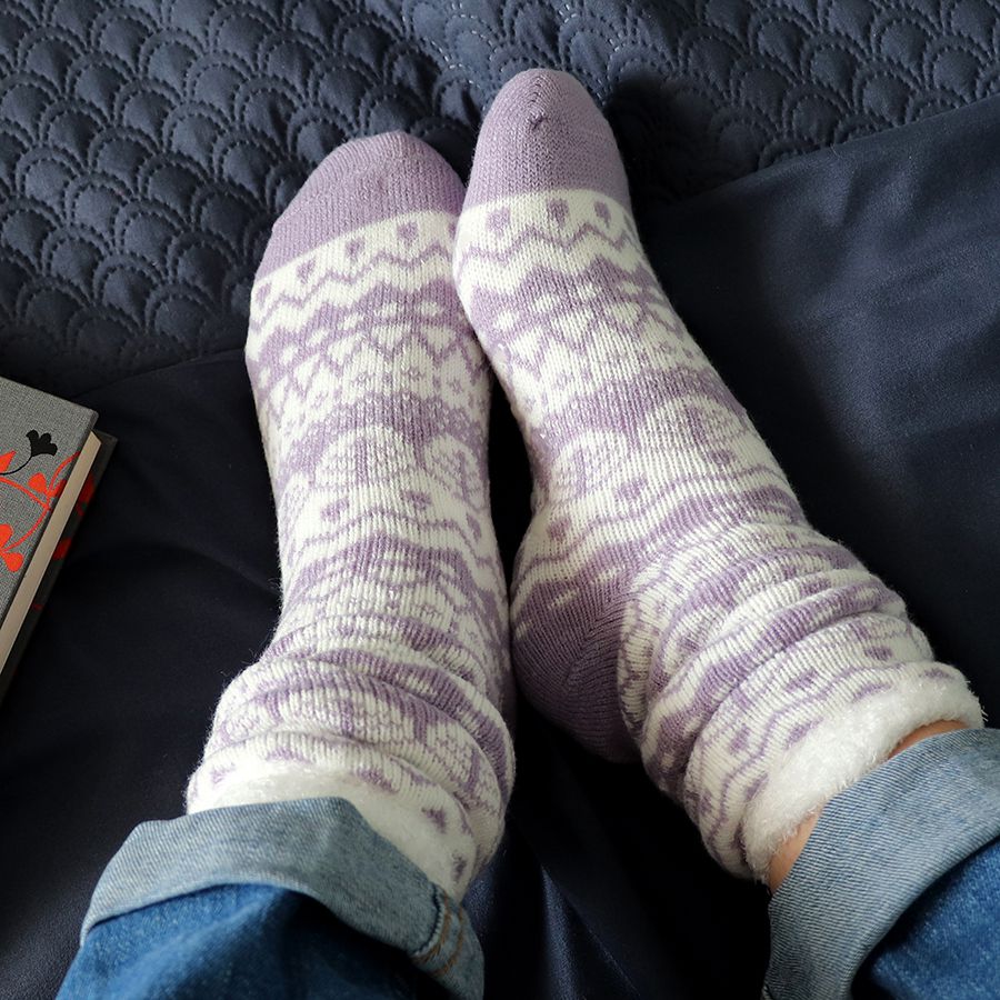 POM Peace Of Mind Cosy Fair Isle Slipper Socks - Lilac