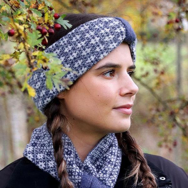 Peace Of Mind Navy Scandi Flower Cosy Knit Headband