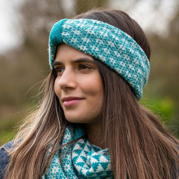 Peace Of Mind Teal Scandi Flower Cosy Knit Headband