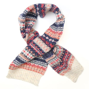 POM Peace Of Mind Cream & Coral Fair Isle Pull Through Scarf