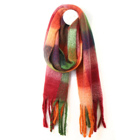 Peace of Mind Rust & Red Fluffy Check Winter Scarf