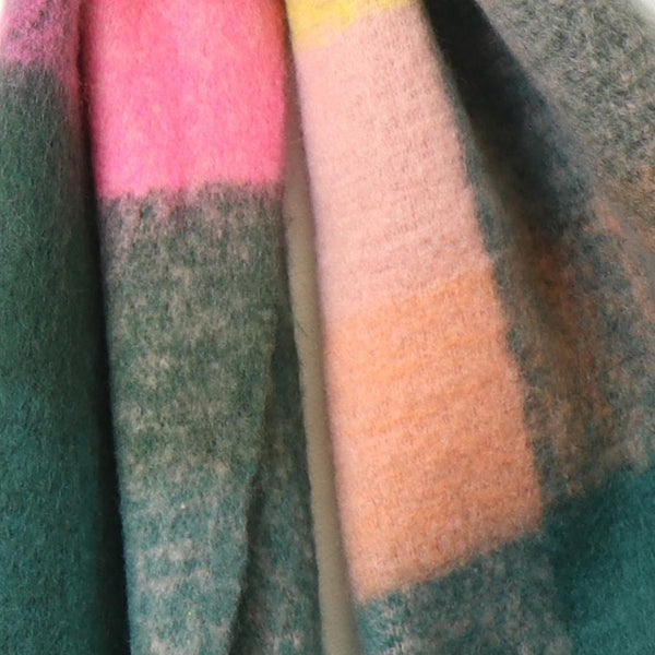 Peace of Mind Blue Green & Pink Fluffy Check Winter Scarf