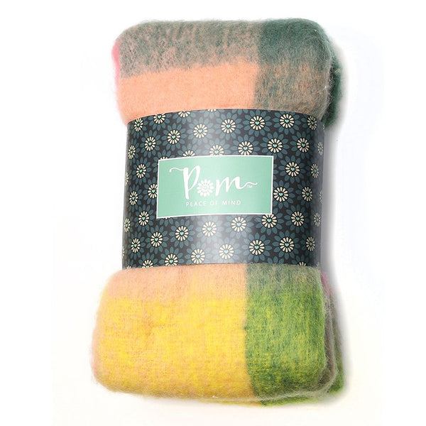 Peace of Mind Blue Green & Pink Fluffy Check Winter Scarf