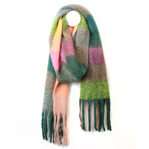 Peace of Mind Blue Green & Pink Fluffy Check Winter Scarf