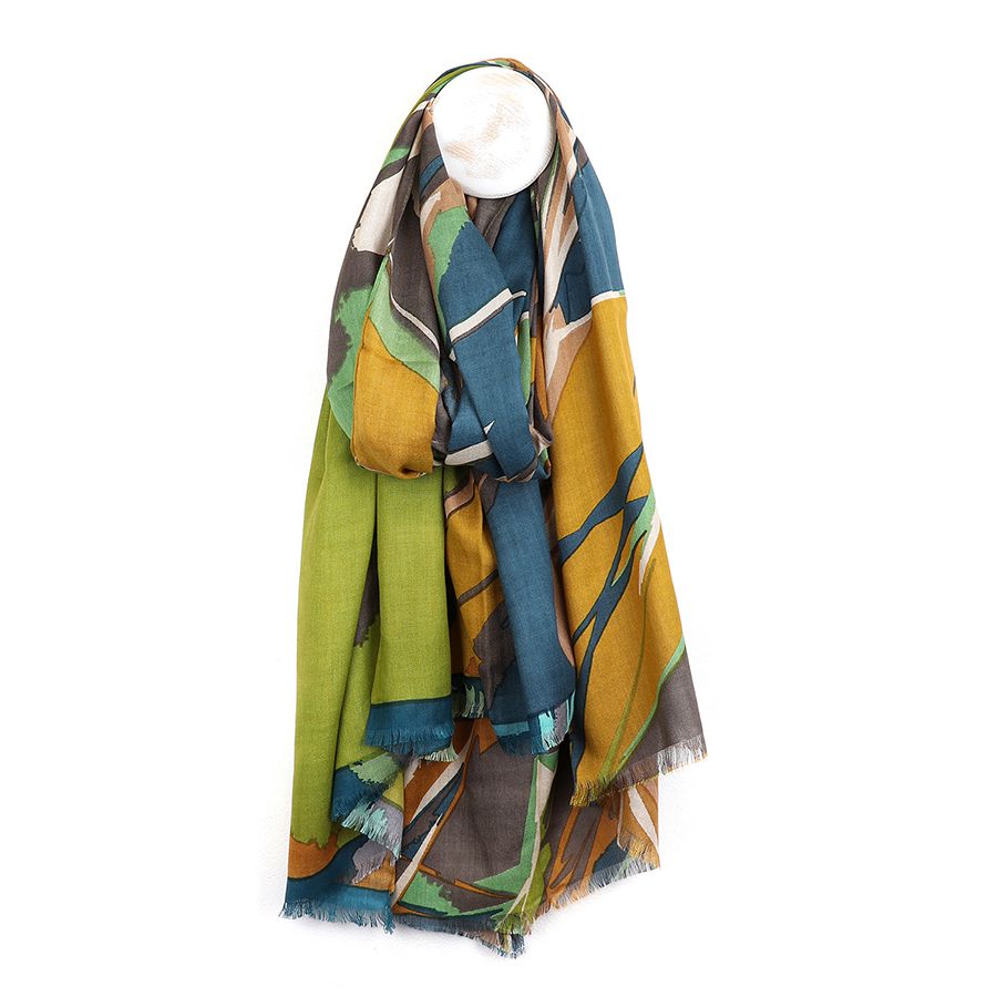 Peace of Mind Green & Mustard Splash Print Bamboo VIscose Scarf