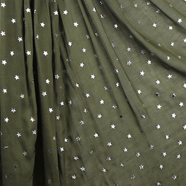 Peace of Mind Dark green scarf with metallic star print