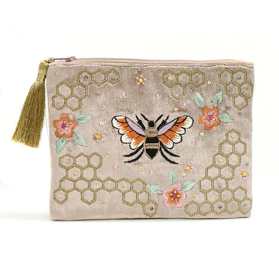 POM Golden Velvet Floral Bee & Honeycomb Large Purse