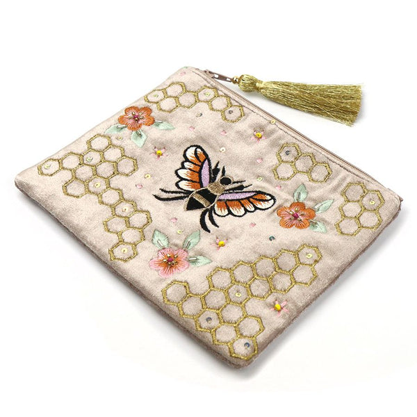 POM Golden Velvet Floral Bee & Honeycomb Large Purse