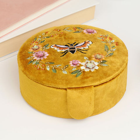 POM Mustard Velvet Floral Bee Jewellery Box