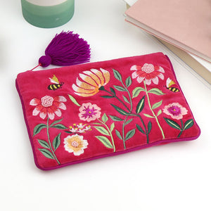 POM Fuchsia Velvet Embroidered Bee Large Purse