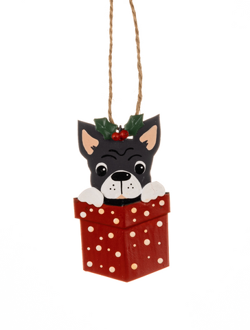 Shoeless Joe Frenchie in Parcel Christmas Decoration