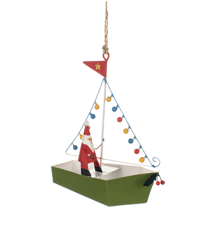 Shoeless Joe Santa in Light Up Boat Christmas Decoration