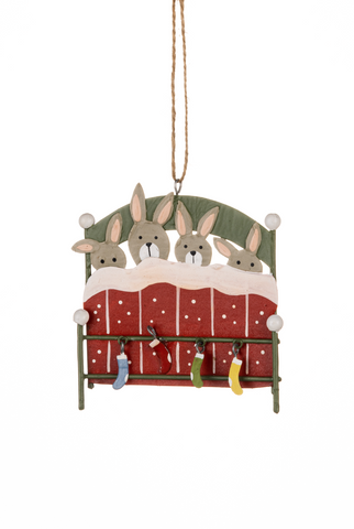 Shoeless Joe Bunnies In Bed Christmas Decoration