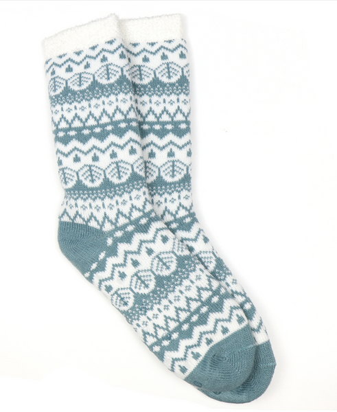 POM Peace Of Mind Cosy Fair Isle Slipper Socks - Duck Egg Blue