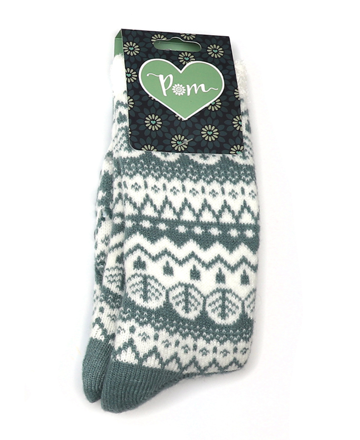 POM Peace Of Mind Cosy Fair Isle Slipper Socks - Duck Egg Blue