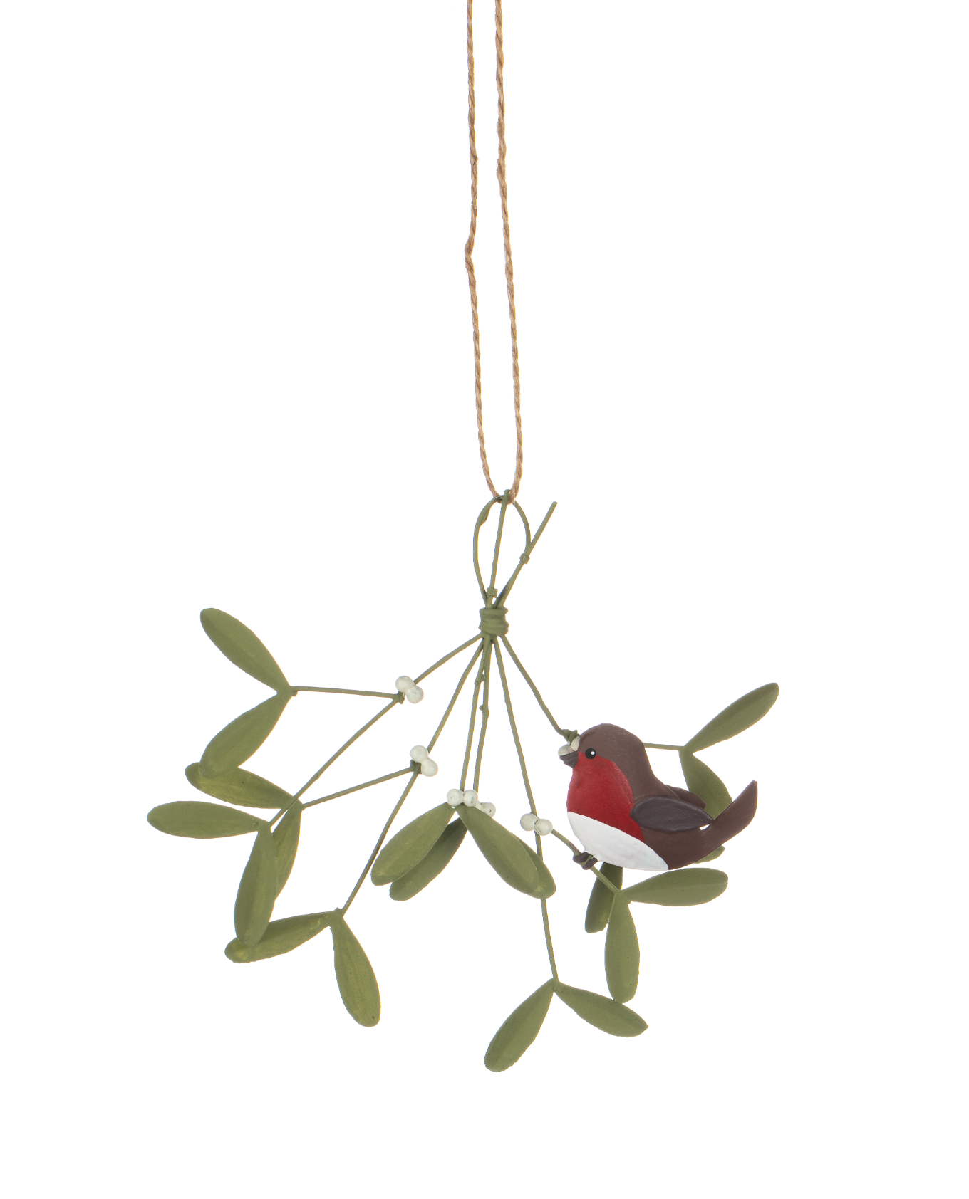 Shoeless Joe Christmas Robin on Mistletoe Sprig