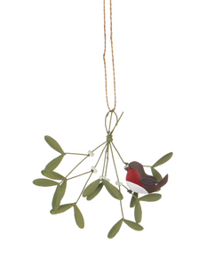 Shoeless Joe Christmas Robin on Mistletoe Sprig