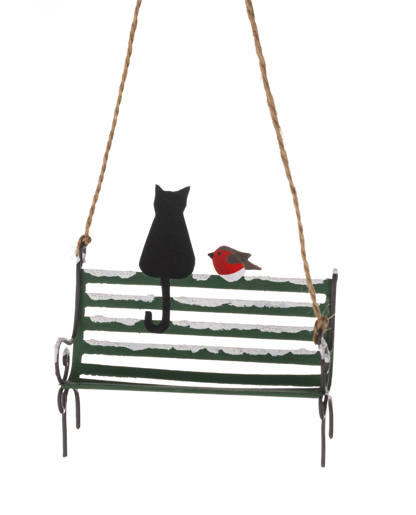 Shoeless Joe Christmas Black Cat on Park Bench