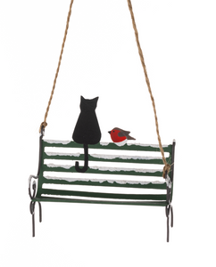 Shoeless Joe Christmas Black Cat on Park Bench