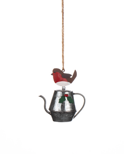 Shoeless Joe Christmas Robin on A Tea Pot Hanger