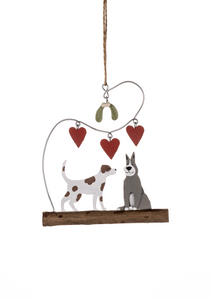 Shoeless Joe Christmas Decoration Dogs with Hearts and Mistletoe