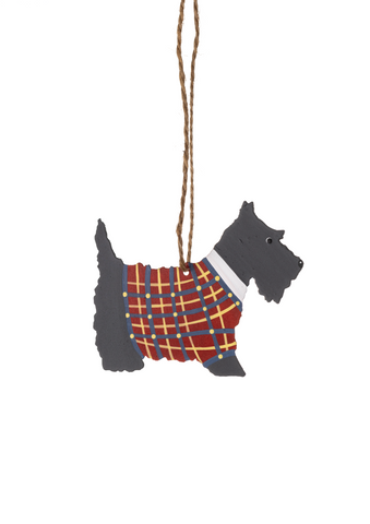 Shoeless Joe Christmas Decoration Scottie in Tartan Coat