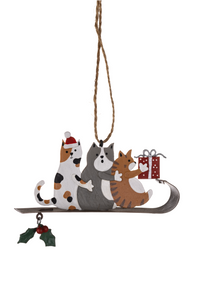 Shoeless Joe Three Cats on Sledge Christmas Decoration