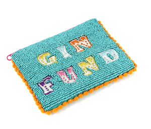 POM Small Aqua Beaded Gin Fund Pom Pom Purse