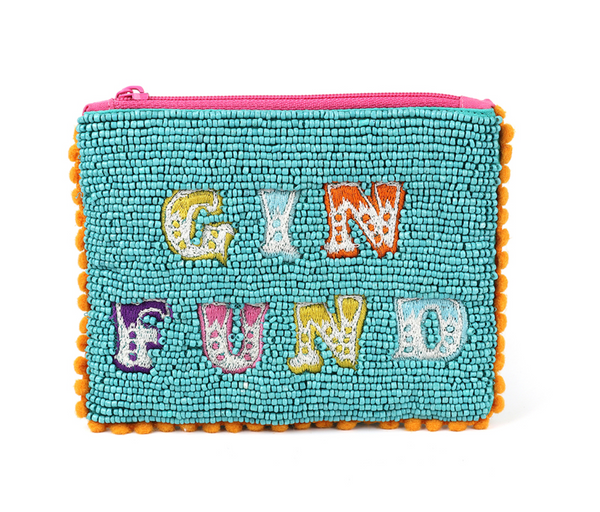 POM Small Aqua Beaded Gin Fund Pom Pom Purse