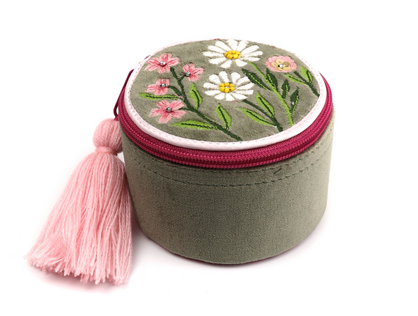 POM Smokey Sage Velvet Embroidered Trinket Box