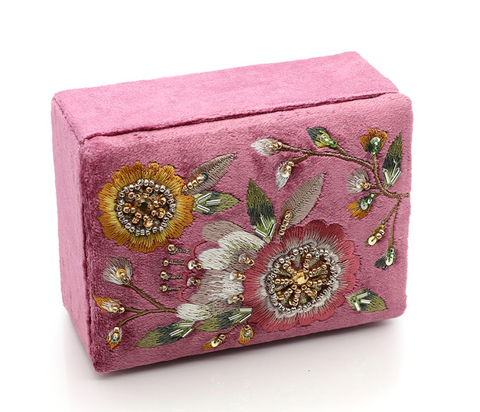 POM Pink Velvet Sakura Floral Embellished Jewellery Box