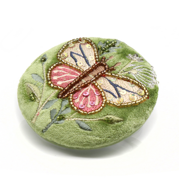 POM Green Velvet Embellished Butterfly Compact Mirror