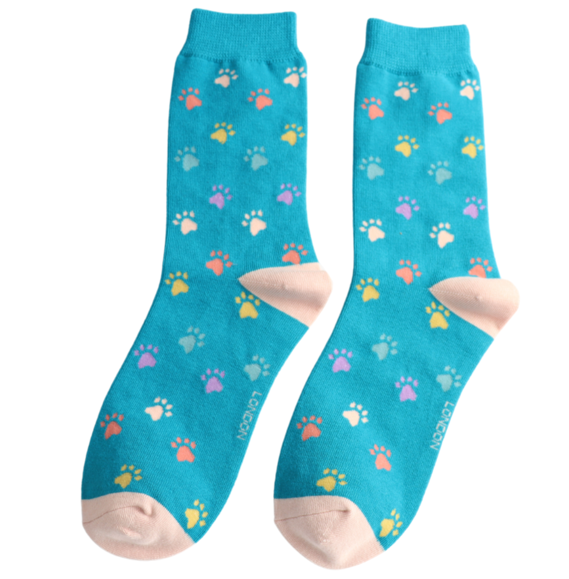 Miss Sparrow Socks Multi Paw Prints Teal