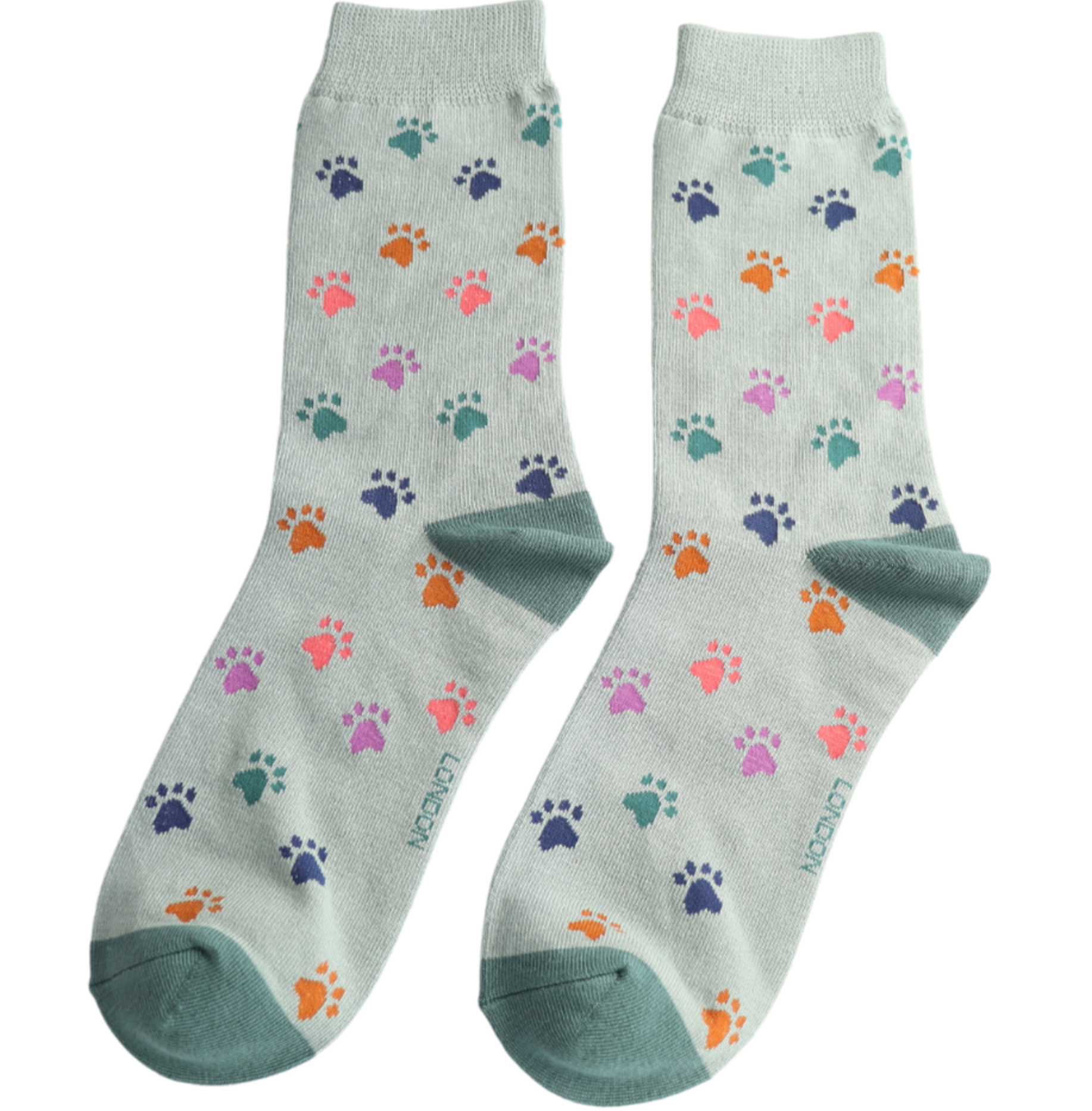 Miss Sparrow Socks Multi Paw Prints Duck egg