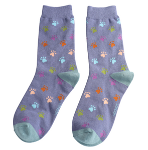 Miss Sparrow Socks Multi Paw Prints Denim