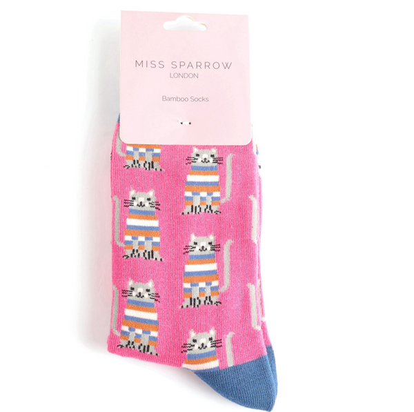 Miss Sparrow Socks Cosy Kitties Hot Pink