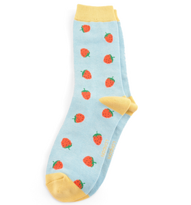 Miss Sparrow Socks Strawberries Sky Blue