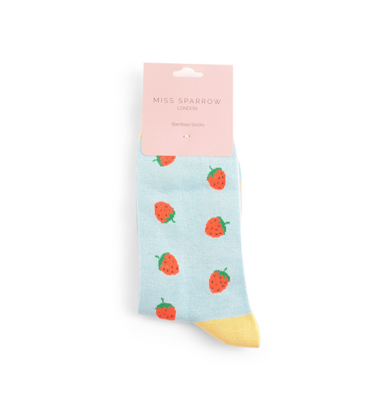 Miss Sparrow Socks Strawberries Sky Blue