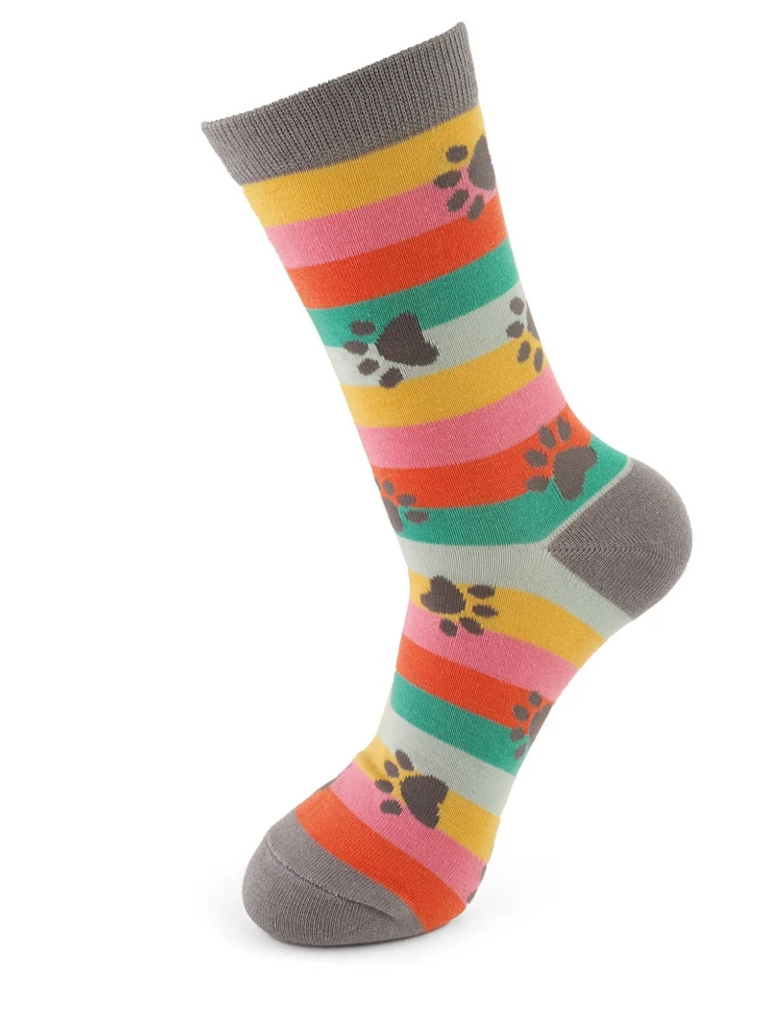 Miss Sparrow Socks Paw Prints & Stripes Bright