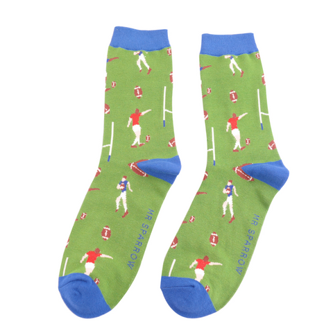 Mr Heron Socks Rugby Scene Green