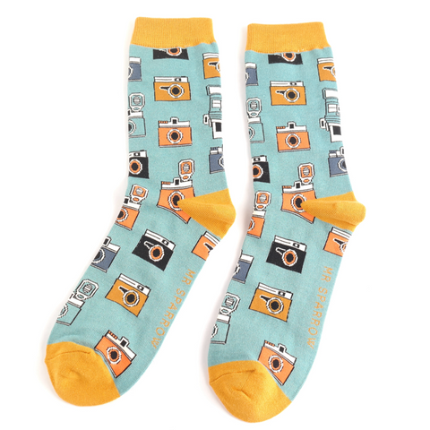 Mr Heron Socks Retro Cameras Duck Egg