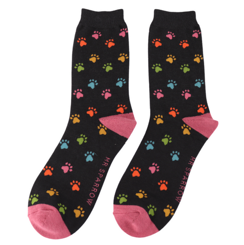 Mr Heron Socks Multi Paw Prints Black