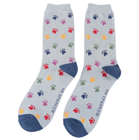 Mr Heron Socks Multi Paw Prints Denim