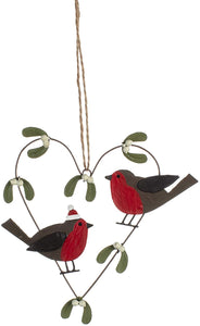 Shoeless Joe Christmas Robin & Mistletoe Heart Hanger