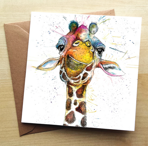 Greetings Card - Splatter Rainbow Giraffe