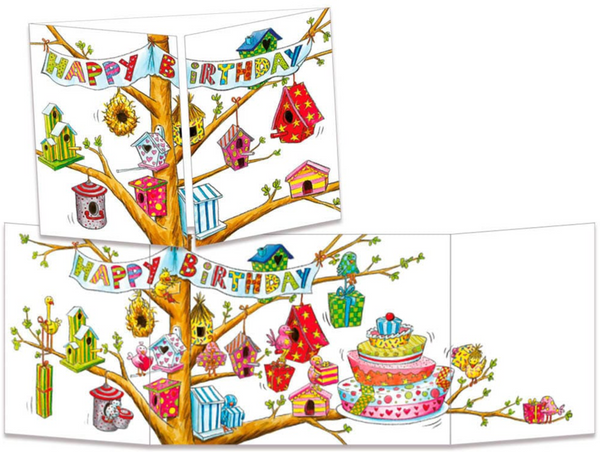 Sophie Turrel Folding Greetings Card - Birthday Birdhouse CT288