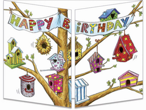 Sophie Turrel Folding Greetings Card - Birthday Birdhouse CT288