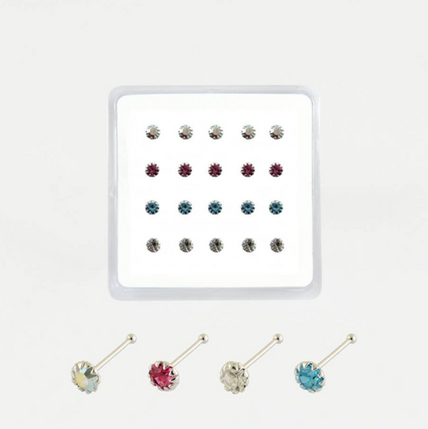 Sterling Silver Nose Stud  - Bobble Back Clawset Gem